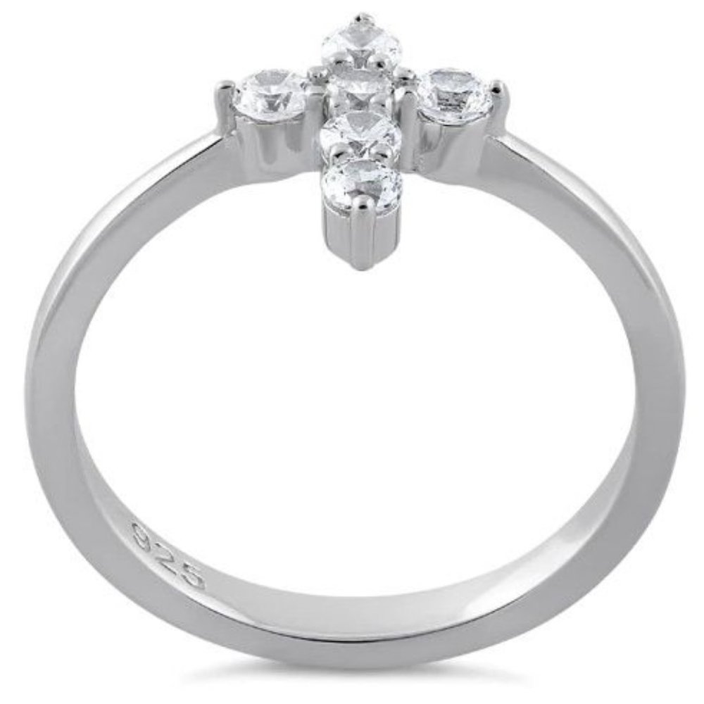 925 STERLING SILVER Dainty Cross Cubic Zirconia Ring - Picture 14 of 16